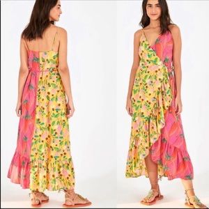 FARM Rio Garden Mix Wrap Dress Yellow, Pink